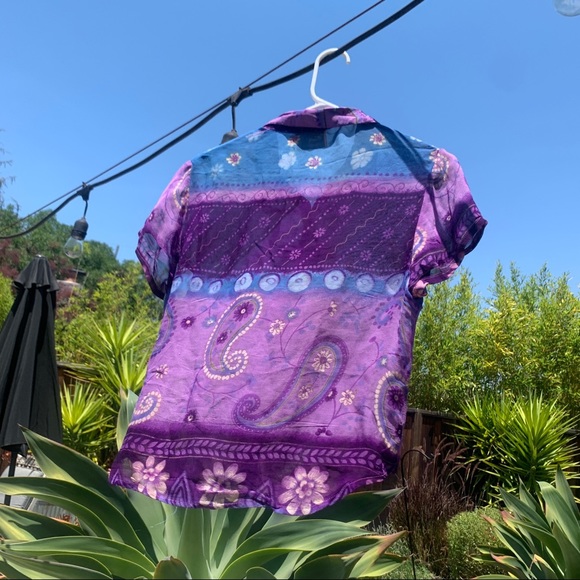 SOLD Purple Paisley Hippie Button Up - Picture 2 of 4